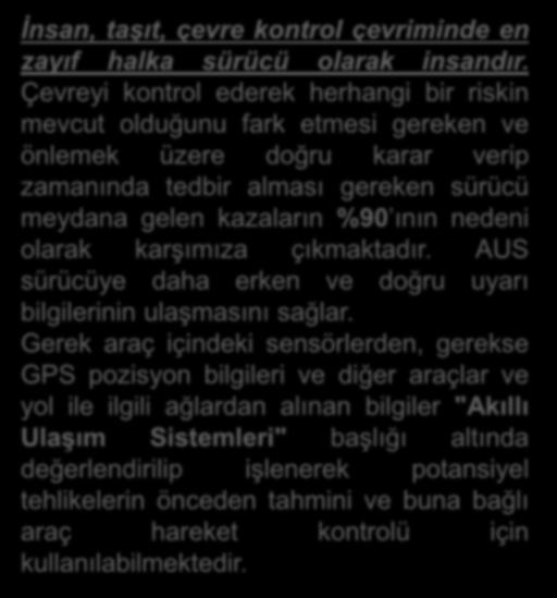 İnsan, taşıt, çevre kontrol çevriminde en zayıf halka sürücü olarak insandır.