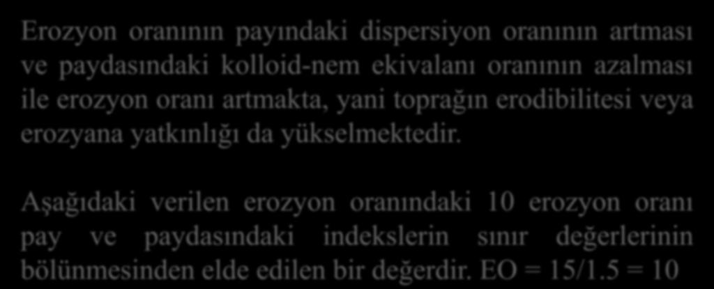 Aşağıdaki verilen erozyon oranındaki 10 erozyon oranı pay ve paydasındaki indekslerin sınır değerlerinin