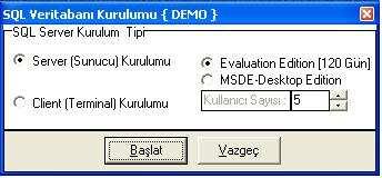SQL Server Kurulumu Borland Database Engine (BDE) (Veri Tabanı Motoru) Kurulumu ETASQL Program Kurulumu (EtaSQLSETUP) Dizin (Path) Ayarları (EtaUtlPath) Enstelasyon Đşlemleri (EtaSQLINS) ETASQL