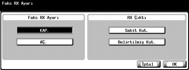 Fayda modu 11 4 [Faks RX Ayarları] tuşuna basın. 5 [Faks RX Ayarları] ayarı için [Açık] seçimini yapın. Ekranlar ülkeye bağlı olarak farklılık gösterir. Kapalı: PC-faks RX özelliği kullanılamaz.