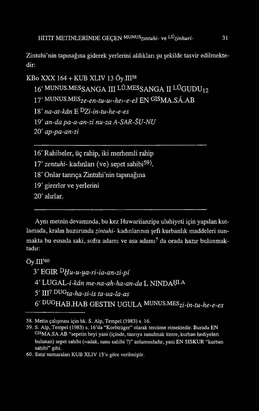 AB 18' na-at-kân E DZi-in-tu-he-e-es 19' an-da pa-a-an-zi nu-za A-SAR-8U -N U 20' ap-pa-an-zi 16' Rahibeler, üç rahip, iki merhemli rahip 17' zentuhi- kadınlan (ve) sepet sahibi59).