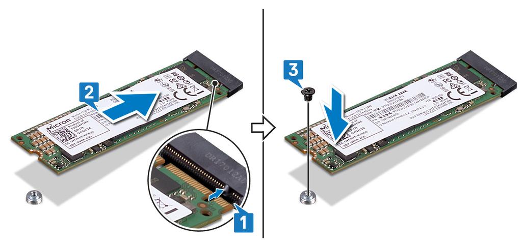 Katı hal sürücüsünü/ Intel Optane takma UYARI: Bilgisayarınızın içerisinde çalışmadan önce, bilgisayarınızla birlikte gönderilen emniyet bilgilerini okuyun ve içerisinde belirtilen adımları izleyin.