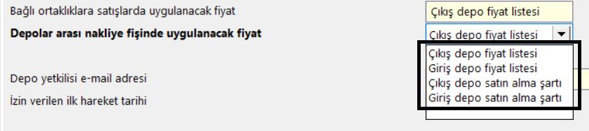 5- Depolar arası nakliye fişinde birim fiyatın satın alma şartından alınmasına yönelik çalışma yapılmıştır. Bu kapsamda depo tanıtım kartına fiyat belirleme ile ilgili seçenekler ilave edilmiştir.