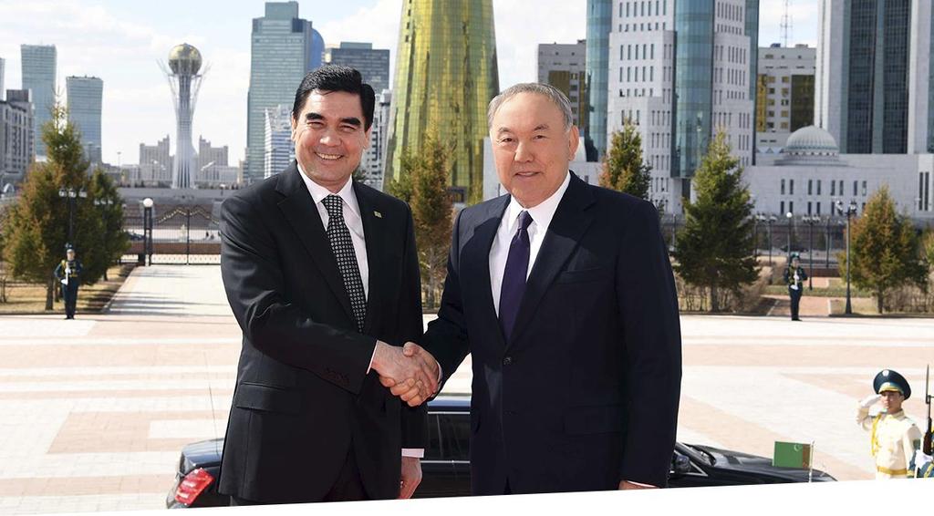 KAZAKİSTAN VE TÜRKMENİSTAN İŞBİRLİĞİNİ GÜÇLENDİRMEKTE 18-19 Mayıs tarihlerinde Türkmenistan Devlet Başkanı Gurbangulı Berdimuhamedov Kazakistan'a devlet ziyaretinde bulundu.