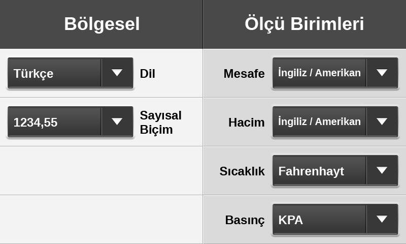 Ekran Kurulumu Aşağıda ve daha sonraki sayfalarda yer alan adımlarda, Ekran kurulumunun nasıl yapılacağı ve aşağıdakilerin nasıl gerçekleştirileceği açıklanmaktadır: Dil ve Ölçü Birimlerini ayarlama.