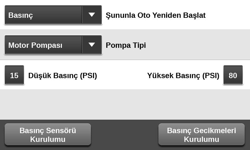 Kontrol Paneli Ayarı Minimum Kontrol Paneli Ayarı (Devamı) 2. Pompa ekranına giderek ayarları doğrulayın ve basınç sensörlerini makine durumuyla ilişkilendirin. Bkz. Şekil 38-1.