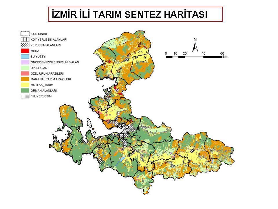 Şekil 6. İzmir ili arazileri tarımsal odaklı sentez haritası (Anonim, 2013) 3.