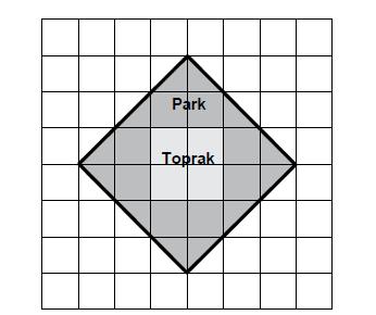 49 Soru tipi:f16 Bir parkın içindeki toprak alan şekildeki gibi kareli kâğıda çizilmiştir.