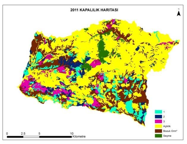 K.KANJA ve U.KARAHALİL Tablo 3. Gelişim çağlarında meydana gelen değişim (ha) Gelişim Çağı 1967 2011 Fark +/- a (<8cm) 772.06 2,032.68 1,260.62 b (8-19.9 cm) 3,512.73 1,934.57-1,578.16 c (20-35.