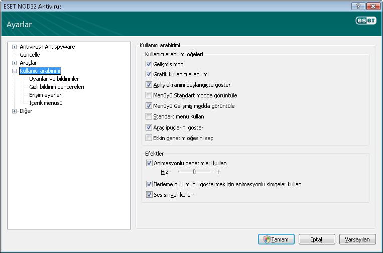 Araç ipuçlarını göster seçeneği etkinleştirilirse, imleç seçeneğin üzerine yerleştirildiğinde her seçeneğin kısa bir açıklaması görüntülenir.