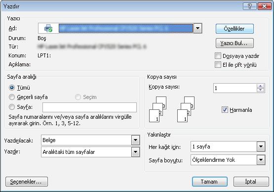 Yazdırma görevleri (Windows) Nasıl tarama yapılır (Windows) Aşağıdaki işlem Windows için temel yazdırma işlemi açıklanmaktadır. 1. Yazılım programından, Yazdır seçeneğini belirleyin. 2.