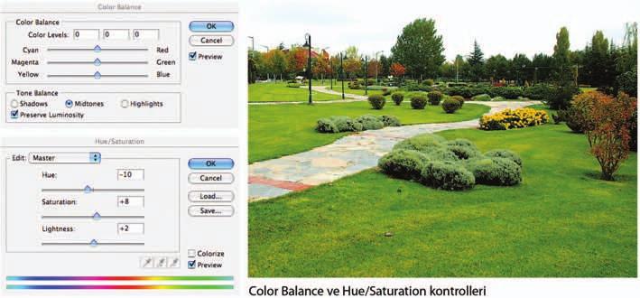 8. Ünite - Say sal Görüntü fllemede Ton Kontrolü ve Renk Yönetimi 191 rinde genel de ifliklikler için kullan lan Color Balance (Renk Dengesi) paneli, Brightness/Contrast (Aç kl k/koyuluk ve Kontrast)