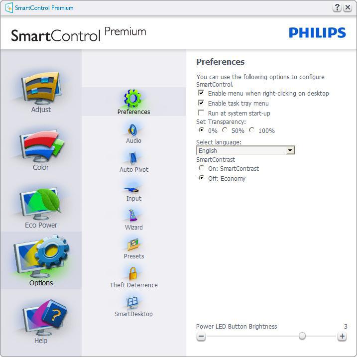 Enable Context Menu (İçeriği Etkinleştir Menüsü), Select Preset (Önayar Seç) seçenekleri için SmartControl Premium u ve masaüstünde sağ tıklama ile ulaşılan bağlam menüsünde Tune Display (İnce Ayar