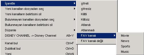 3.d Kanal parametreleri Bir kanalın ismini değiştirmek için (örneğin "Das Erste"'yi "ARD"'ye) kanalı seçiniz ve kanal menüsünde "Veri değiştir" fonksiyonunu seçiniz, veya kanala çift tıklayınız.