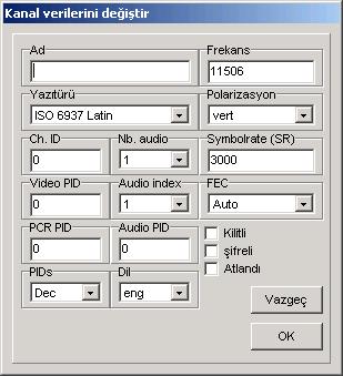 Aynı şekilde transponder listesinde farenin sağ tuşunua basabilirsiniz (kanal eklemek istediğiniz transponder burada da işaretlenmiş olması gerekiyor) ve "Yeni" altında "Bu transponderde TV kanalı"