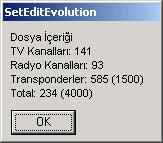 Ekranda TV kanallarını (açık mavi renkli), radyo kanallarını (açık yeşil renkli), transponder listesini, uydu listesini ve favori listelerini (FAV) görüyorsunuz.