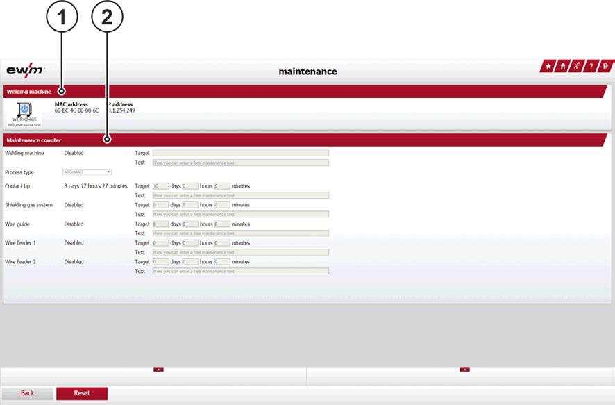 Konfigürasyon Bakım parametreleri 5.14.1 Bakım sayacının incelenmesi [Liste] üzerine tıklayın. Makine seçim listesi içinde, bakım verilerinin gösterileceği makineyi seçin. [Bakım] üzerine tıklayın.