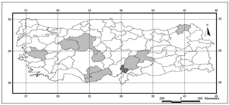 104 EK-3 (Devam). Araştırmada elde edilen taksonların Türkiye yayılışları Ek 3.