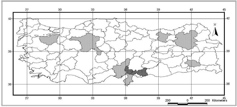 117 EK-3 (Devam). Araştırmada elde edilen taksonların Türkiye yayılışları Ek 3.