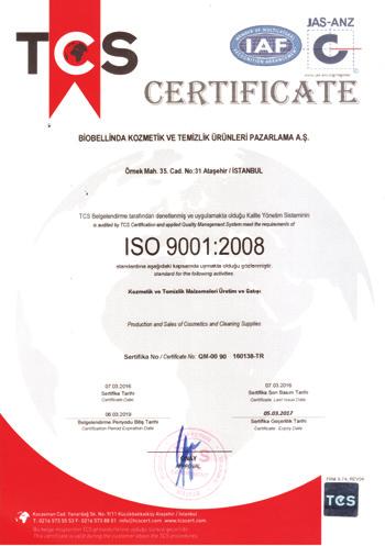 BİOBELLİNDA ÜRÜN KALİTESİ ISO 14001:2004 ISO 14001 Kullandığınız ürünlerin üretimi aşamasında çevreye zarar verilmediğinin kanıtıdır.
