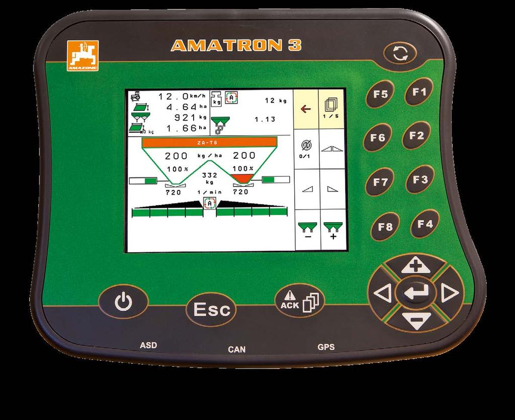 ZA-TS ve ZG-TS AMATRON 3 Tüm fonksiyonlar için ISOBUS-Terminali AMATRON 3 Bu ekipman bilgisayarı, görev kontrolü fonksiyonuna (Task Controller) ve otomatik kayıt esaslı dökümanlama (ASD) bağlantısına