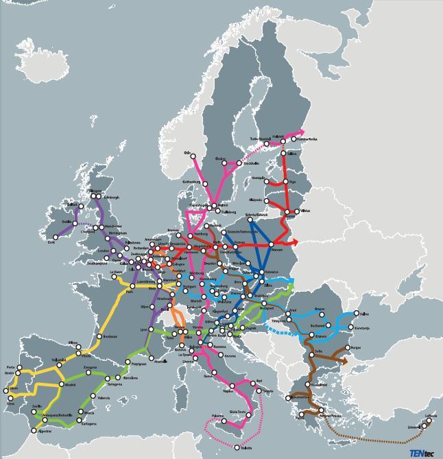 Ren-Tuna Koridoru, Fransa ve Almanya, Avusturya, Çek Cumhuriyeti, Slovakya, Macaristan, Romanya ve Bulgaristan ile bağlanan kıta