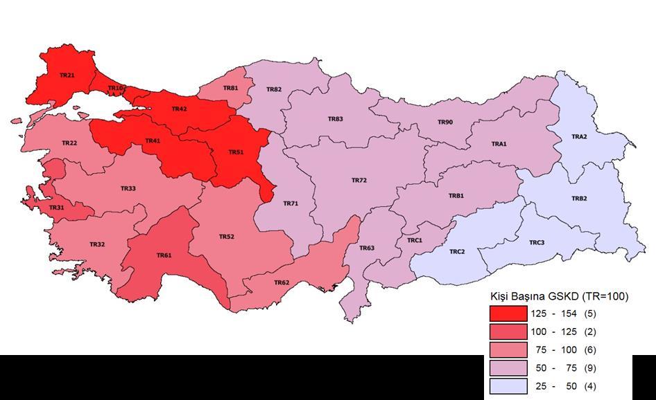 Şekil 8: Kişi Başı Gayri Safi Katma Değer (2011 Yılı) Kaynak: İstanbul TÜİK Van, Muş, Bitlis, (23.247 Hakkâri TL) (5.894 TL) 441.461.