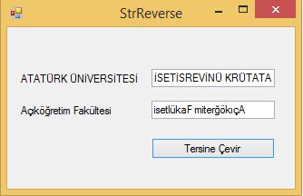 StrReverse Metodu Bu metot ile belirtilen string ifadenin tersten yazılışı elde edilir. Bununla ilgili örnek kod bloğunu ve program çıktısını aşağıda görebilirsiniz.