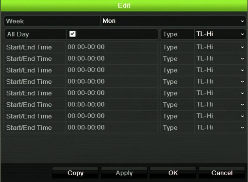 Bölüm 12: Kayıt 3. Enable Recording (Kaydı Etkinleştir) kutusunu işaretleyin. 4. Edit (Düzenle) öğesine tıklayın. Aşağıdaki pencere görüntülenir: 5.