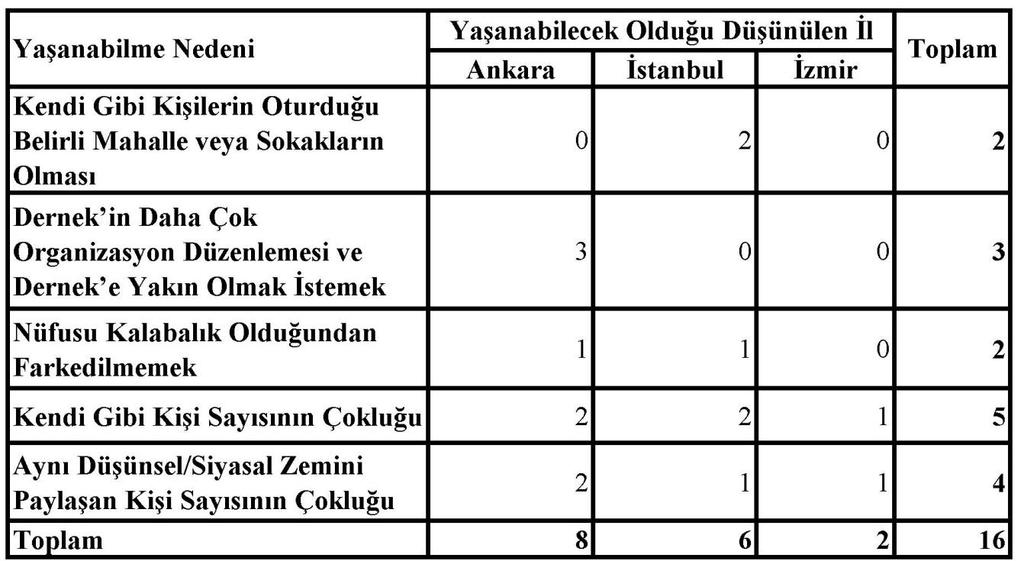 204 Biseksüeller İstanbul, Ankara ve İzmir e daha ileri görüşlü kişilerin olması nedeniyle Eskişehir i de eklemiştir.
