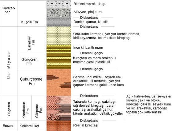 Şekil 4.2: İstanbul ve dolayının genelleştirilmiş Senozoyik-Kuvaterner stratigrafi kesiti 4.1.3.