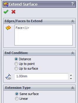 1.12. Yüzey Uzatma (Extend Surface) Bir yüzeyi veya kenarlarını belirlenen uzatma tipine göre seçilen kenarından uzatmak için kullanılır.