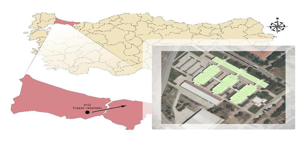 Web Tabanlı Coğrafi Bilgi Sistemi YTÜ İnşaat Fakültesi Uygulaması 2. Uygulama Alanı Uygulama alanı olarak Yıldız Teknik Üniversitesi Davutpaşa Kampüsü İnşaat Fakültesi seçilmiştir.