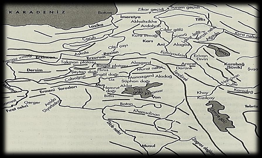 Harita 1. Ermenilerin Yaşadığı Sahaların Fiziki Haritası.