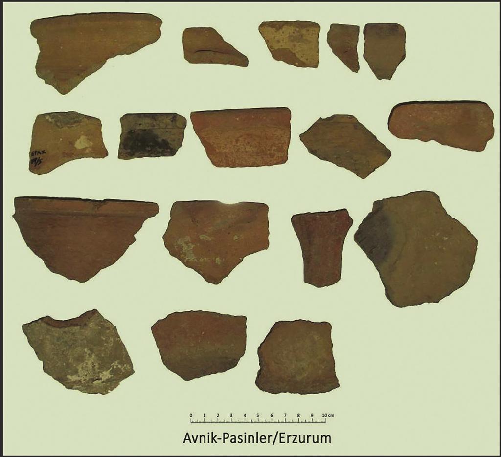 Figure 19: Avnik Kalesi Keramikleri / Avmik Fortress Ceramics Ana kaya üzerine düzeltilerek yapılmış platformlar, mimari yapılar için temel oluşturmuştur. Kalenin kuzeyinde 1x1.