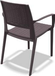 Capri armchair is stackable and made of durable