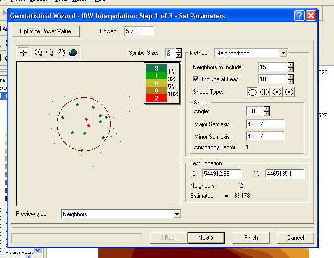 Şekil 4.7 :Mesafenin tersi ağırlıkla (IDW) enterpolasyon ekranı Şekil 4.