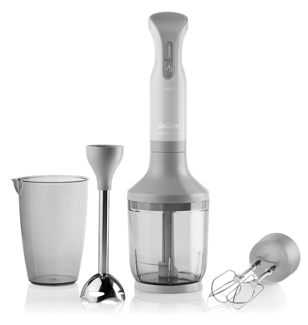 EN PROSTICK 1000 AR 1016 HAND BLENDER SET 1- Motor (Main body) 2- Operation button 3- Turbo button 4- Adapter 5- Bowl with a capacity of 750 ml.