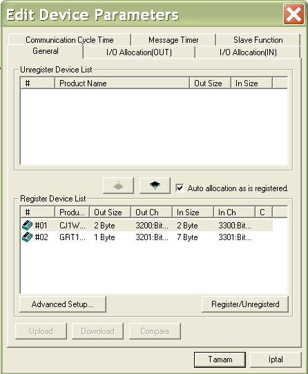 PLC memory CIO alanının aşağıdaki gibi