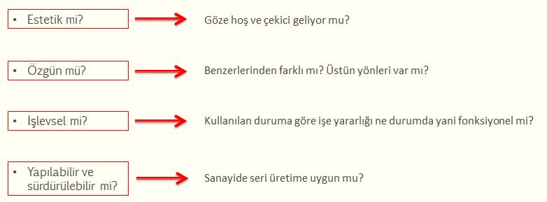 Tasarımımız ihtiyacı yeterince karşılıyorsa, aşağıdaki kriterler açısından değerlendirilmelidir.