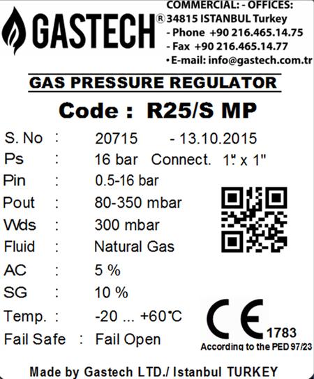 ETİKET / LABELING Ps : Pin: Pout: Wds: AC: SG: Temp: Dizayn Basıncı, Desing Pressure Giriş