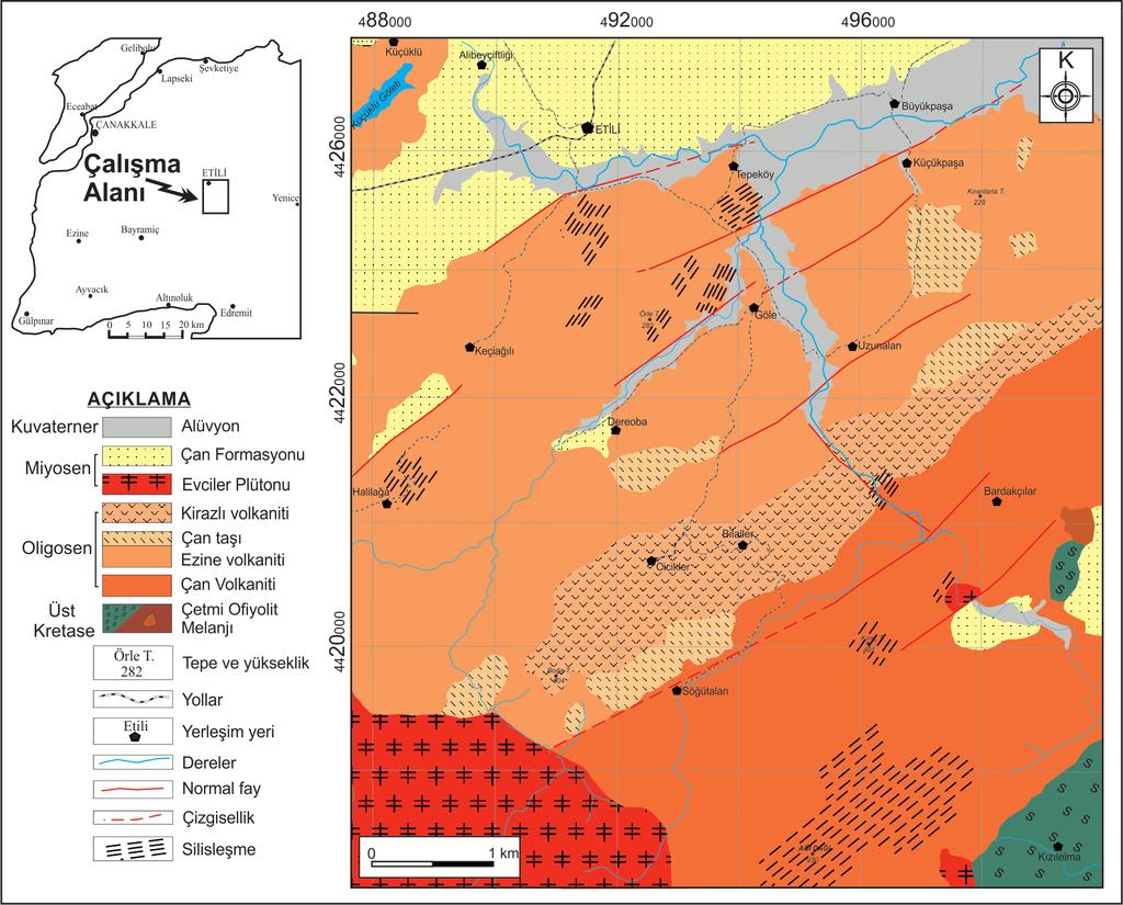 Çan Taşı Tüfü nün Mineralojik Özellikleri ve Jeokronolojisi (Biga Yarımadası, KB Türkiye) temel kayaları ve volkanik topluluğu keserek yerleşen Evciler Plütonu, etkin magmatizmadan sonra Miyosen ve