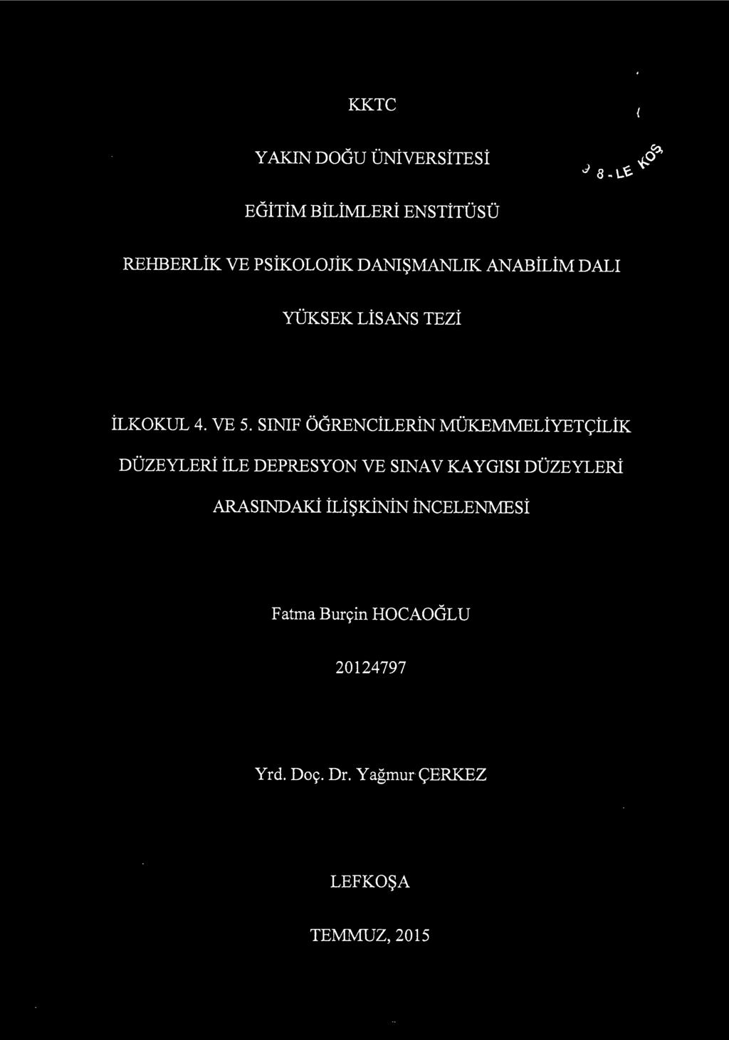 SINIF ÖGRENCİLERİNMÜKEMMELİYETÇİLİK DÜZEYLERİ İLE DEPRESYON VE SINAV KAYGISI