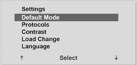 Çubuk imleci Settings (Ayarlar) üzerinde konumlandırmak için sağ ve soldaki sanal tuşları ( ) seçin ve seçimi Select (Seç) ile doğrulayın. Konfigürasyon menüsü belirir.