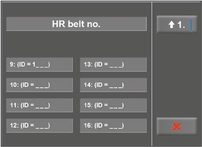 9 Kumanda Terminali T HR Belt Number (KH Kemeri Numarası) Eğitim sırasında test hastası kalp hızını ölçmek için bir göğüs kemeri takarsa karşılık gelen göğüs kemeri numarası girilmelidir.