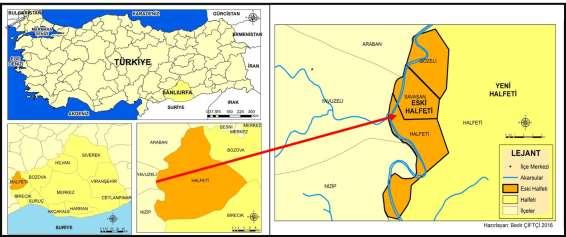 Araştırma alanı, Halfeti ilçesinin eski Halfeti yerleşmesidir. Halfeti ilçesi, Güneydoğu Anadolu Bölgesi nin Orta Fırat Bölümü nde yer alan Şanlıurfa iline bağlı bir ilçedir.