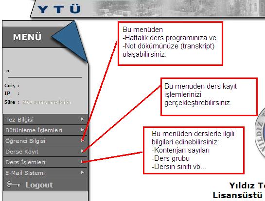 Kullanıcı adı ve şifrenizi ilgili alanlara girdikten sonra, karşınıza yapabileceğiniz işlemleri gösteren