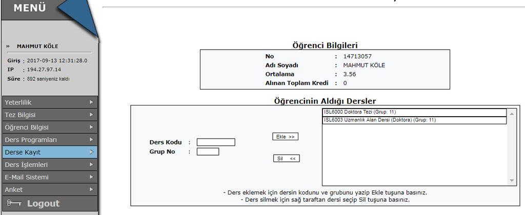 Ders ekleme sorunsuz bir şekilde gerçekleşirse aşağıdaki ekran görüntüsüyle karşılaşacaksınız.