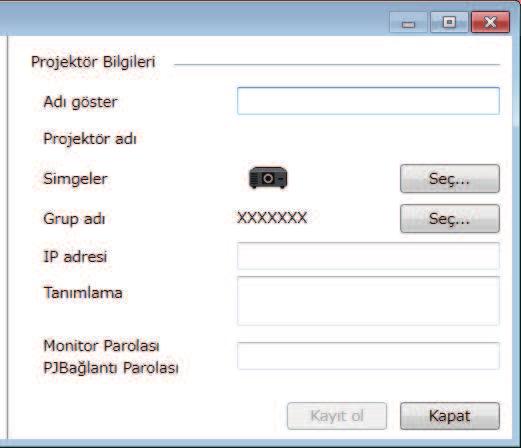 İzleme İçin Projektörlerin Kydını Ypm 13 e Kydetmek istediğiniz projektörü seçin. F Gerekirse projektör hkkınd konumu gibi notlr girin. Bury girilen notlr Projektör özellikleri kısmınd görüntülenir.