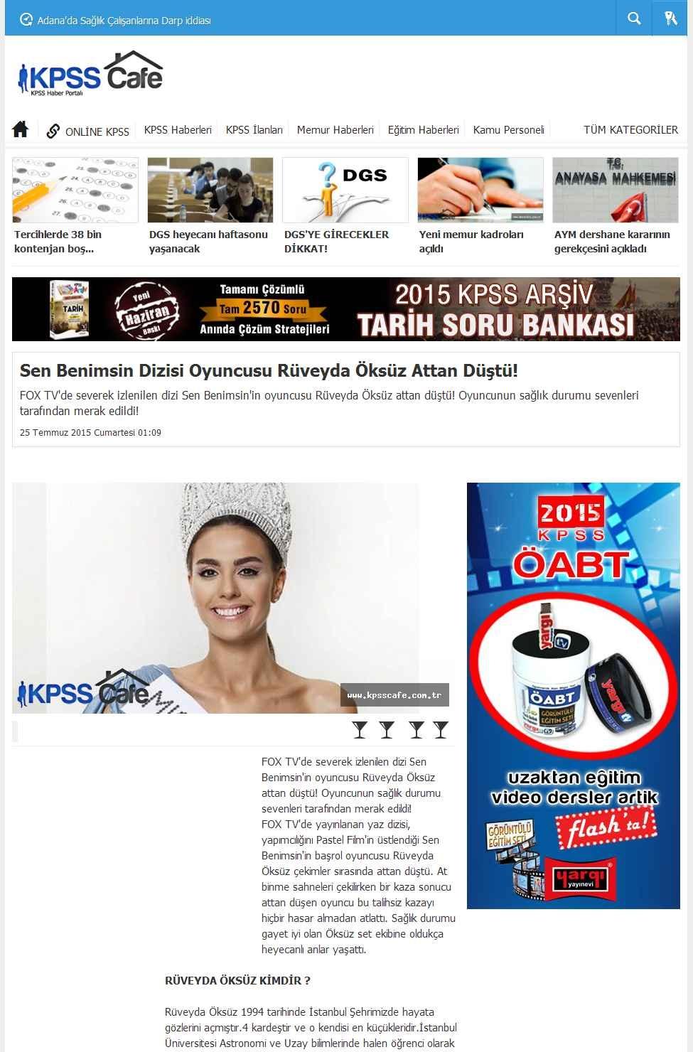 Portal Adres SEN BENIMSIN DIZISI OYUNCUSU RÜVEYDA ÖKSÜZ ATTAN DÜSTÜ! : www.kpsscafe.com.